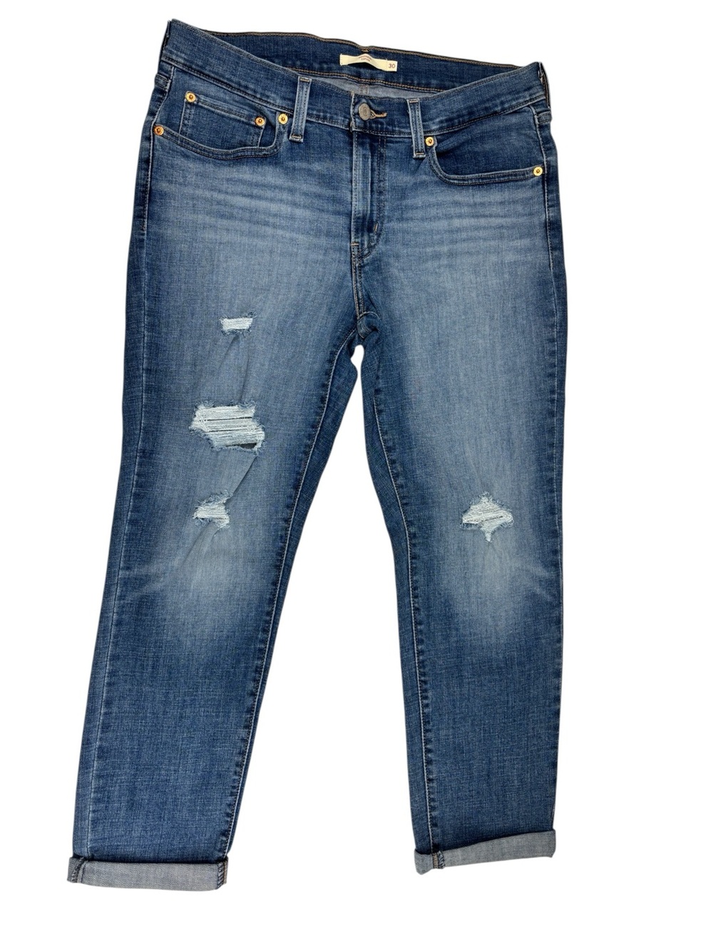 Levis Womens Boyfriend Distressed Medium Wash Jeans Size W30 L27